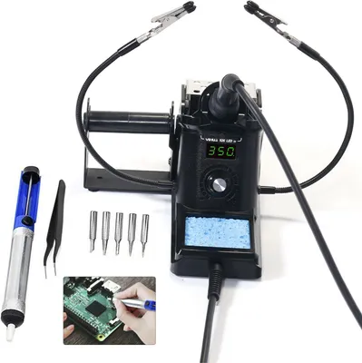 Obrázek produktu pro Digitální nastavitelná pájecí stanice 480 °C 60W SMD PCB pájecí železo Horkovzdušná pájecí sada LED displej s univerzálním klipem Pájecí houba Pájecí houba