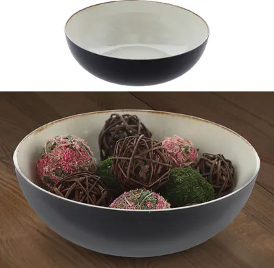 Produktbild von Deko Schale rund creme/schwarz Antikoptik Ø30cm x H10cm Kunststoff Pflanzschale Snackschale Obstschale