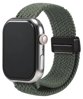 Immagine prodotto di Cinturino di ricambio in nylon intrecciato per Apple Watch 1, 2, 3, 4, 5, 6, 7, 8, 9, 10, 11, SE, 1, 2, 3, Ultra 1, 2, 3 con cassa da 42/44/45/49 mm. Cinturino in tessuto intrecciato verde oliva. Cinturino regolabile per smartwatch, taglia universale.