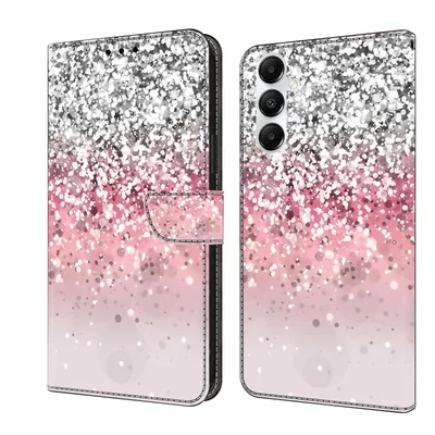 Produktbild von CLM-Tech Handyhülle kompatibel mit Samsung Galaxy A16 5G Hülle - Tasche aus Kunstleder - Klapphülle mit Ständer und Kartenfächern - Schutzhülle Wallet Case Cover in silber und rosa