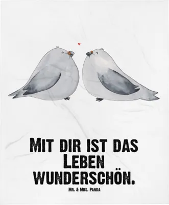 Produktbild von Mr. & Mrs. Panda Erstlingsdecke Turteltauben Liebe - Weiß - Geschenk, glücklich, Fleecedecke, Hochzeitstag, Freundin, Schlummerdecke, Babydecke, Plaid, Kinderdecke