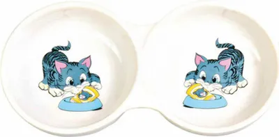 Produktbild von TRIXIE Doppelnapf, Comic-Katze mit Napf, Keramik, 2 x 0,15 l / Ø 11 cm / 23 x 3 x 11 cm, we