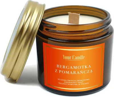 ŚWIECA SOJOWA ZAPACHOWA Z DREWNIANYM KNOTEM BERGAMOTKA Z POMARAŃCZĄ 120 ml - YOUR CANDLE