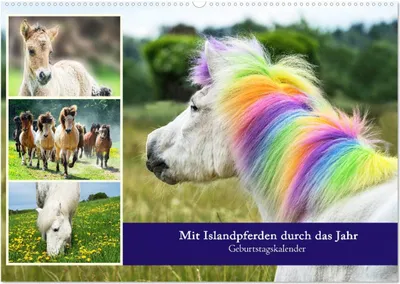 Produktbild von Mit Islandpferden durch das Jahr Geburtstagskalender (Wandkalender 2025 DIN A2 quer), CALVENDO Monatskalender