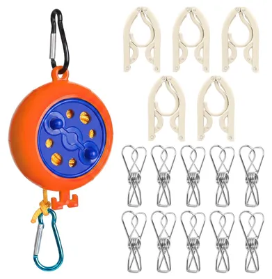 Reise-Wäscheleine-Set, 16-teilig, 10 m, mit Bügeln und Klammern