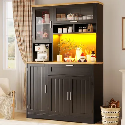 Image de Armoire de rangement avec éclairage LED - Noir - 104 x 40 x 180 cm - MDF et métal