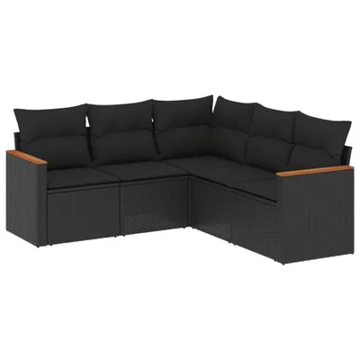 Immagine prodotto di vidaXL Set di divani da giardino 5 pezzi con cuscini in polirattan nero