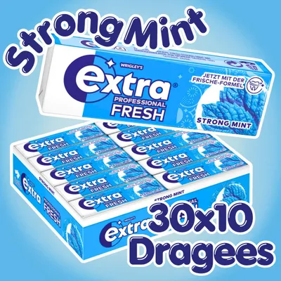 Produktbild von Wrigley's Extra Professional Fresh Strong Mint Kaugummi 30 x 10 Dragees – Zuckerfreier Kaugummi mit Minzgeschmack + Heartforcards Versandschutz