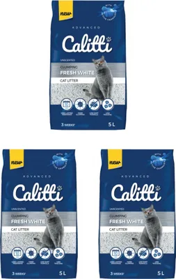 Produktbild von Calitti Fresh White - klumpendes, geruchsneutrales Bentonit-Katzenstreu 5L (3-er pack)