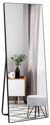 Productafbeelding van Spiegel voor het hele lichaam, zwart, 140x51 cm, vrijstaand, wandspiegel, veiligheidsglas