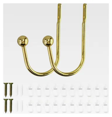 Produktbild von 2 Stück Vorhanghalter, U-förmige Raffbügel in Gold mit 20 Gardinengleitern, Metall Vorhang Raffhalter zur Wandmontage, U-förmige Vorhanghalterungen für Wohnzimmer und Schlafzimmer