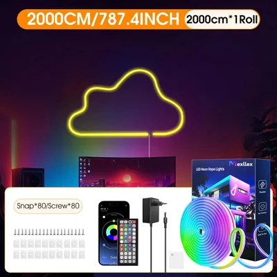 Produktbild von LED-Neonlicht - RGB-LED-Lichtstreifen - 20 m - Fernbedienung und App - Musik-Synchronisation - IP65 - 24 V - EU-Stecker