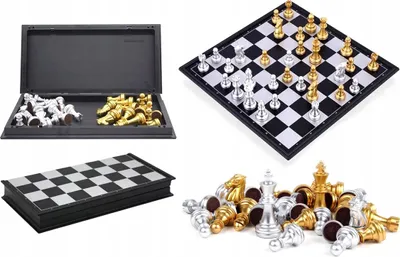 Zdjęcie produktu dla Duże Szachy Magnetyczne Elegancka Szachownica Złote Figury Szachowe 25X25Cm