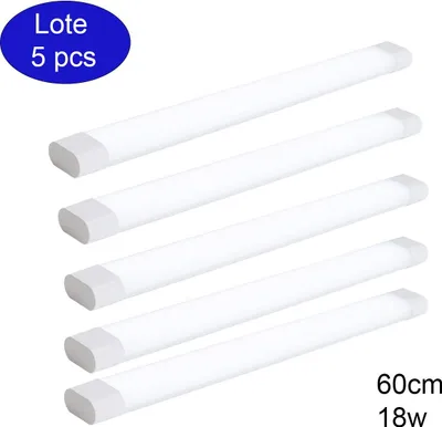 Produktbild von 5er-Pack 18W 60cm 6000K Kaltweiß LED-Leuchten, kompaktes Design, weißer Schirm, 180° Lichtöffnung