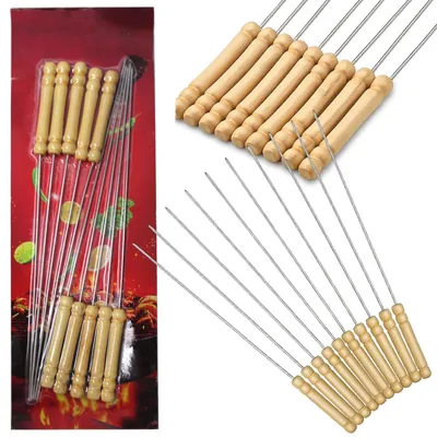 Obrázok produktu pre Grilovacie ihly kovové špízy na šašlík nerezové BBQ 10 ks 33 cm