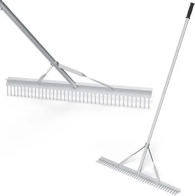 Image de Râteau de jardin avec une largeur de travail de 91 cm, 36 dents et un manche de 174 cm - Outil de jardin léger en aluminium pour feuilles, gazon et gravier