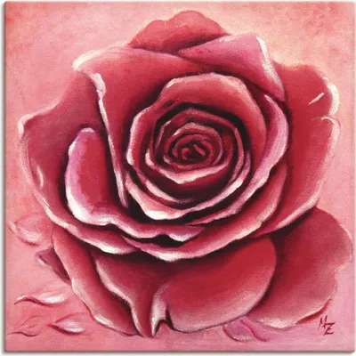 Produktbild von ARTland Leinwandbild Rote Rose handgemalt Größe: 70x70 cm