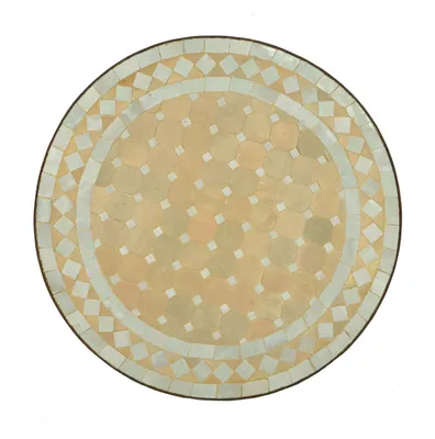 Produktbild von Runder Marokkanischer Mosaik-Pflanzentisch, Ø 45 cm, H 50 cm, Zellige-Fliesen, Metall, Weiß Terracotta, Innen & Außen