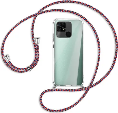 Produktbild von Handykette Backcover-Schutzhülle mit Band (Metall silberfarben) für Xiaomi Redmi 10C - silber/blau/rot