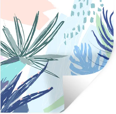 Produktbild von MuchoWow® Wandtattoo Wandsticker Wandaufkleber Sommer - Tropisch - Blau - Pflanze 80x80 cm Selbstklebend und Repositionierbar - Wierderverwendbar - Selbstklebend