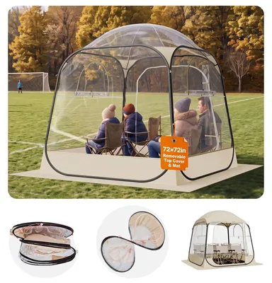 Obrázek produktu pro VEVOR Transparentní stan, 183x183x195 cm, pop-up stan pro 5-6 osob, sportovní stan s podlážkou a vrchním krytem, venkovní bublinový stan, kempinkový přístřešek pro akce, rybaření, fandění