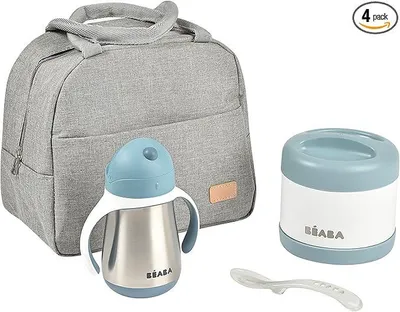 Productafbeelding van BEABA isothermische babymaaltijdset met accessoires - lunchbox en thermos, Windy Blue