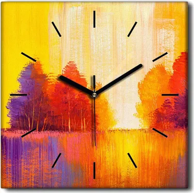 Produktbild von Coloray Uhr auf Leinwand 30x30 cm Wand Uhr Dekoration Wohnzimmer Segeltuch schwarze Hände -Herbstlandschaftswald