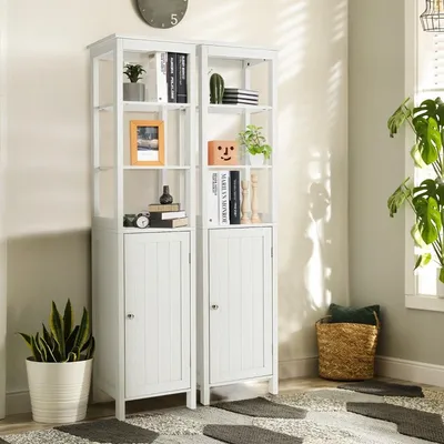Imagen del producto de Armario estrecho de 5 estantes, con una estantería ajustable en 3 posiciones, de 40 x 32 x 161,5 cm, color blanco