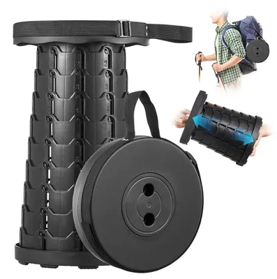 Produktbild von Yabano Hesanzol Tragbarer Teleskophocker, einziehbarer Klapphocker für Camping, Garten, Angeln, Wandern, Reisen, Grillen, verstellbare Klapphocker (Dunkelgrau)
