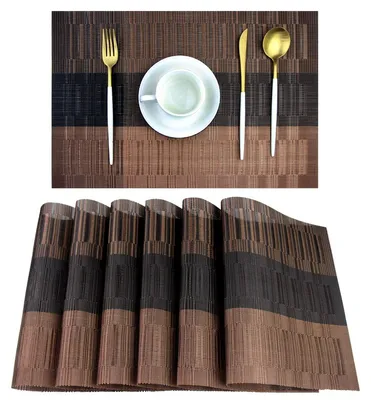 Platzsets, gewebte Vinyl-Tischsets, 6er-Set, Bambus-Braun, 45x30 cm