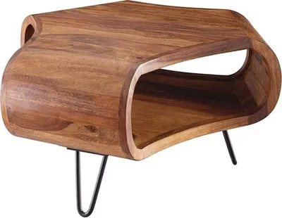 Produktbild von WOHNLING WL5.603 Sheesham 60x60x35 cm Massivholzplatte & Metallgestell | Retro Couchtisch Rechteckig Massivholz Braun | Sofatisch Modischer Holztisch