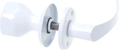 A white door handle set with a knob and lever on a white background.