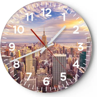 Produktbild von Wanduhr - Rund - Glasuhr - New York Stadt - 40x40cm - Schleichendes Uhrwerk - Lautlos - zum Aufhängen bereit - Dekoration Modern - Wanddekoration aus Glas - C4AR40x40-3638