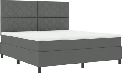 Image de vidaXL Lit boxspring avec matelas gris foncé 180 x 200 cm Tissu