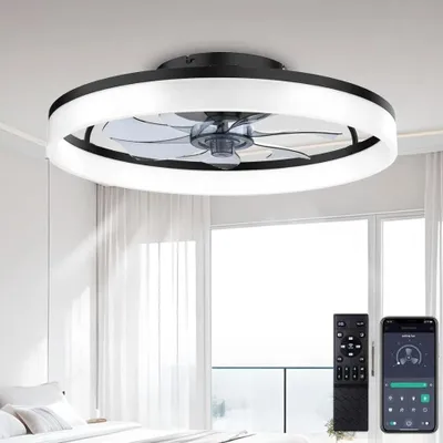Image de Ventilateur de plafond avec lumière et télécommande - 50 cm - Noir