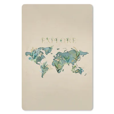 Produktbild von MuchoWow® Mauspad Mousepad Weltkarte - Türkis - Pflanzen 18x27 cm - Mousepads - Maus Mat - Pad - Mausunterlage