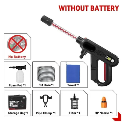 Image de Nettoyeur haute pression - Nettoyeur pour terrasses - Batterie - Électrique - 220 bars - 5 en 1 - Pistolet de pulvérisation sans fil