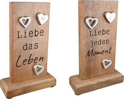 Immagine prodotto di Gilde Standrelief, "Liebe", Spruch, Mangoholz, naturfarben, L. 5 cm, B. 15 cm, H. 32.5 cm 51679 4063387516799 2 Stück (2-fach sortiert)