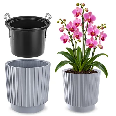 Productafbeelding van KADAX Bloempot, 30 cm, met binneninzetstuk, bloemenstandaard, kunststof, grijs