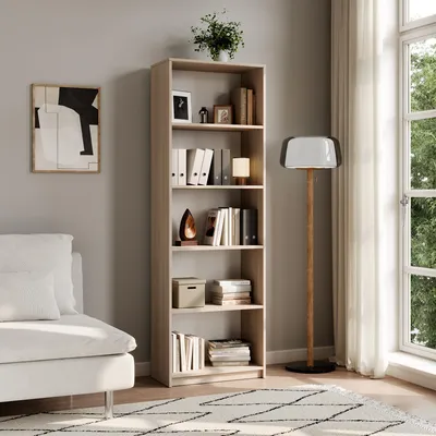 Produktbild von Bücherregal Aktenregal in natur mit 5 offenen Fächern Standregal Raumteiler Organizer aus MDF Holz | Breite 60 cm