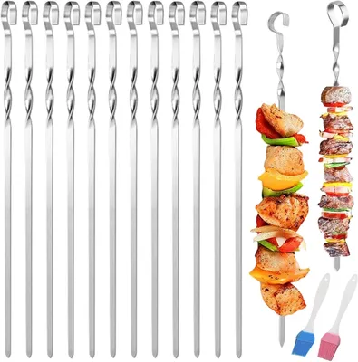 Produktbild von Grillspieße 30 cm, 20 Stück, Edelstahl, mit 2 Reinigungsbürsten, für Grillen
