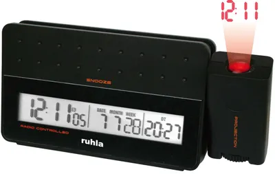Immagine prodotto di UMR Sveglia proiettore funk, nera, con 2 sveglie, funzione snooze, giorni della settimana visualizzati in 7 lingue, e indicatore di temperatura