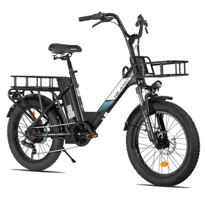 Produktbild von HILAND Lasten E-Bike Damen Herren 20 Zoll Fat Tire, Tiefeinsteiger Step-Thru Rahmen, 250W Pedelec mit 36V 13Ah Akku, Federgabel und komplettes Beleuch