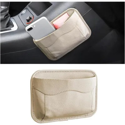 Productafbeelding van Zijdeorganizer voor in de auto, gemaakt van Polyurethanleer, beige kleur, 12x17 cm