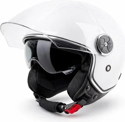 Produktbild von VINZ Tobia Jethelm mit Doppelvisier | Roller Helm mit Sonnenblende | In Gr. XS-XXL | ECE 22.06  | Motorradhelm mit Visier |Viele Farben Erhältlich - Weiß | M (57 - 58 cm)
