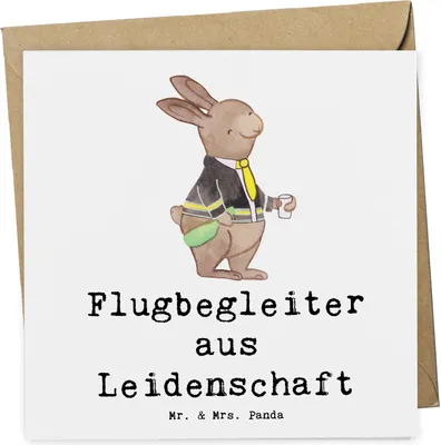 Produktbild von Mr. & Mrs. Panda Klappkarte Flugbegleiter Leidenschaft - Weiß - Geschenk, faltkarte, Steward, Glückwunschkarte, Lustig, Witzig, doppelkarte, anlasskarte, Grußkarte, Beruf