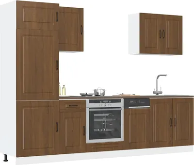 Produktbild von 2025 Moderne 7-tlg. Küchenschrank-Set Kalmar Braun Eichen-Optik Holzwerkstoff - Küchenschränke,Design 4125188 8parcel