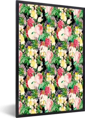 Produktbild von MuchoWow® MuchoWow® Gerahmtes Poster Blumen - Frühling - Muster 60x90 cm - Poster mit zchwarzem Bilderrahmen - Kunst
