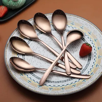 Produktbild von Esslöffel - 6 Stück 8 Zoll Titanbeschichtung Roségold - Edelstahl - Spülmaschinenfest