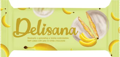 Productafbeelding van Delisana koekjes met banaanvulling en witte chocolade, 135 gram
